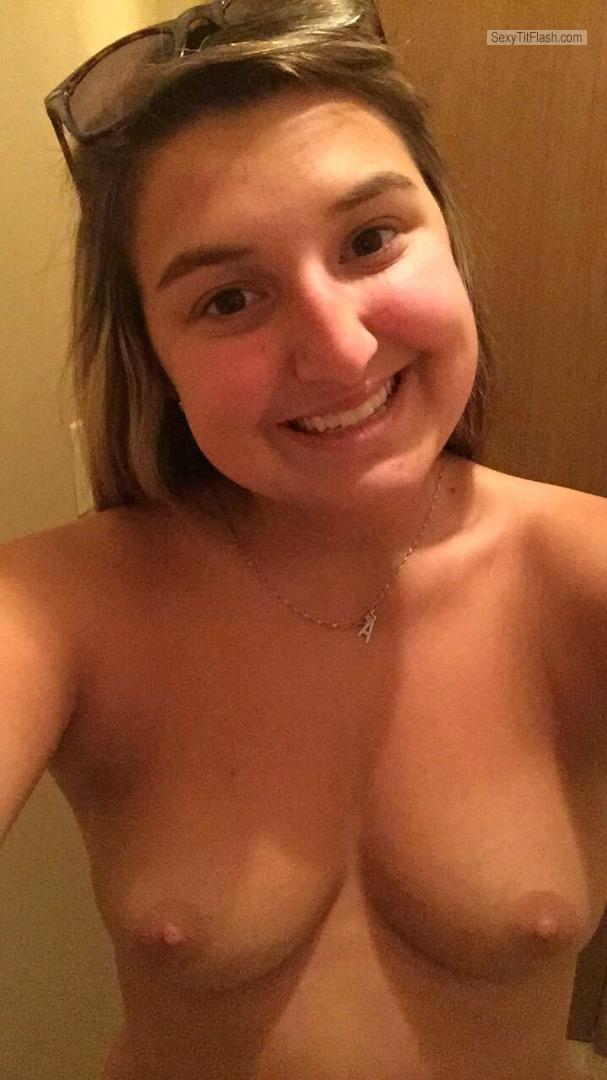Tit Flash: My Medium Tits (Selfie) - Topless Boob Slut from United Kingdom